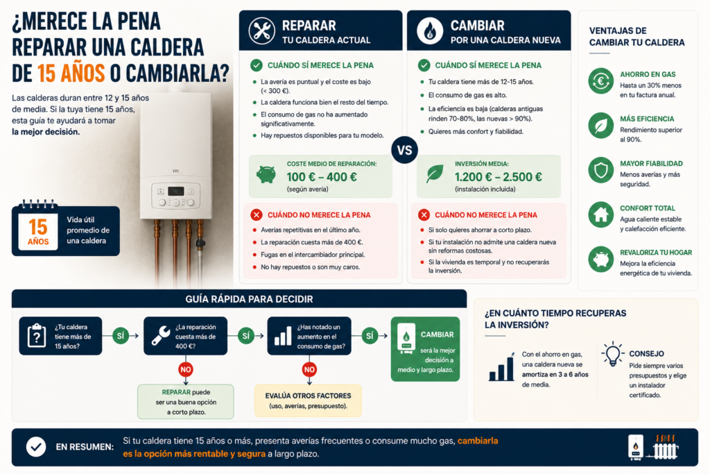 Cuánto cuesta reparar una caldera en 2026: precios reales por tipo de avería