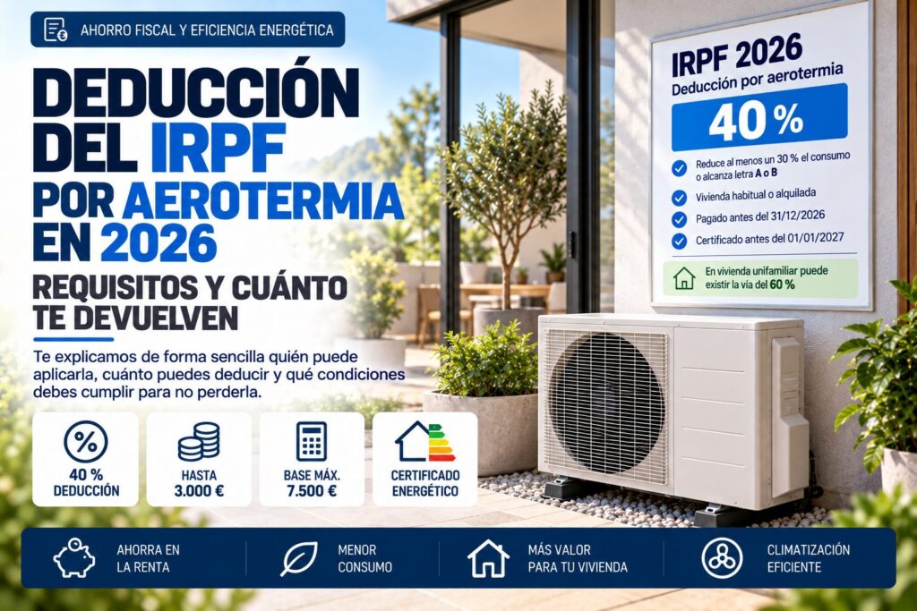 Deducción del IRPF por aerotermia en 2026: requisitos y cuánto te devuelven